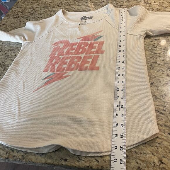 David Bowie Rebel Rebel Lucky Brand Henley Cozy Longsleeve Graphic Retro Tee - Picture 8 of 8